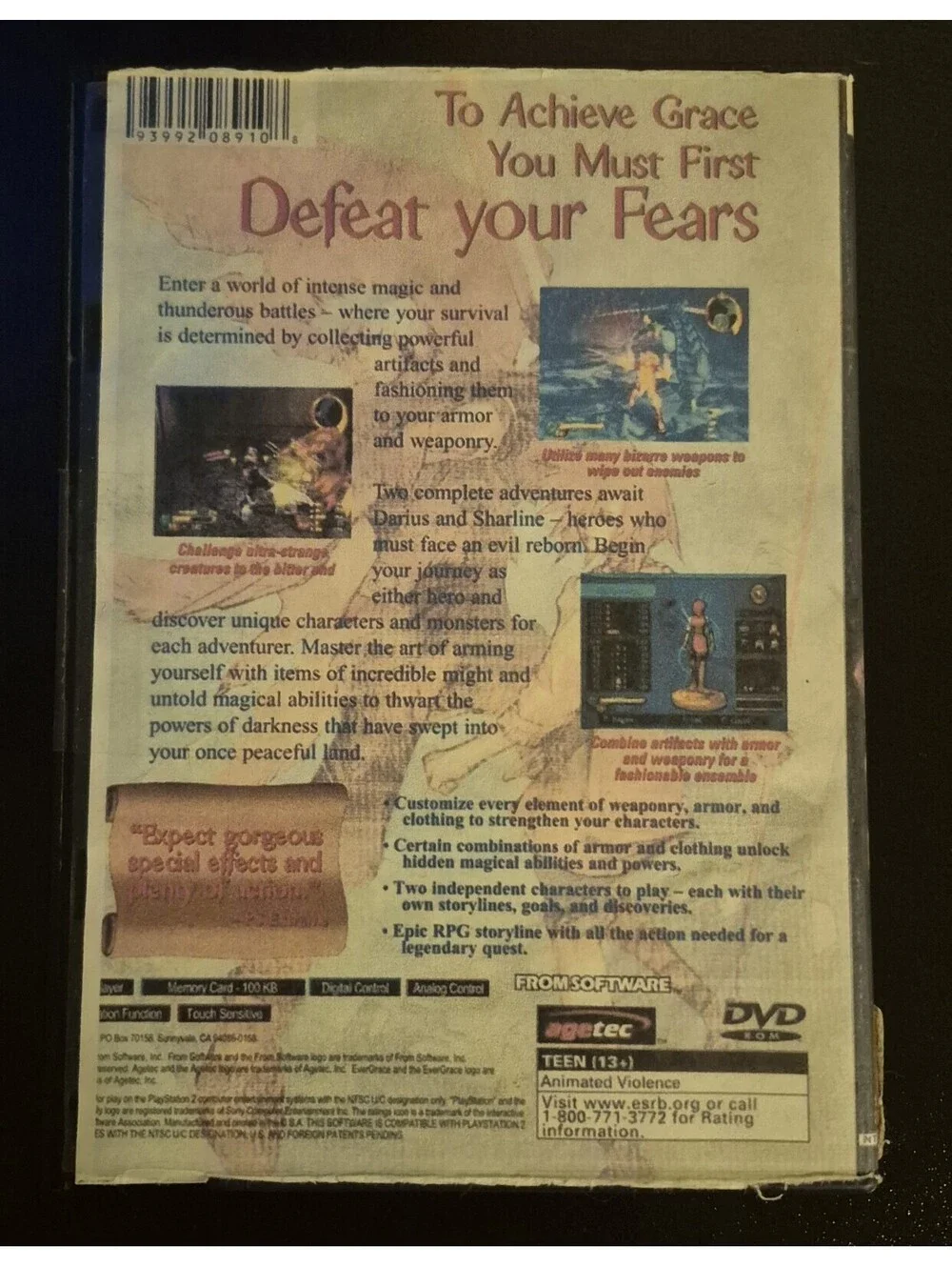 Agetec Evergrace Sony PlayStation 2 PS2 2000 Role Playing No Manual